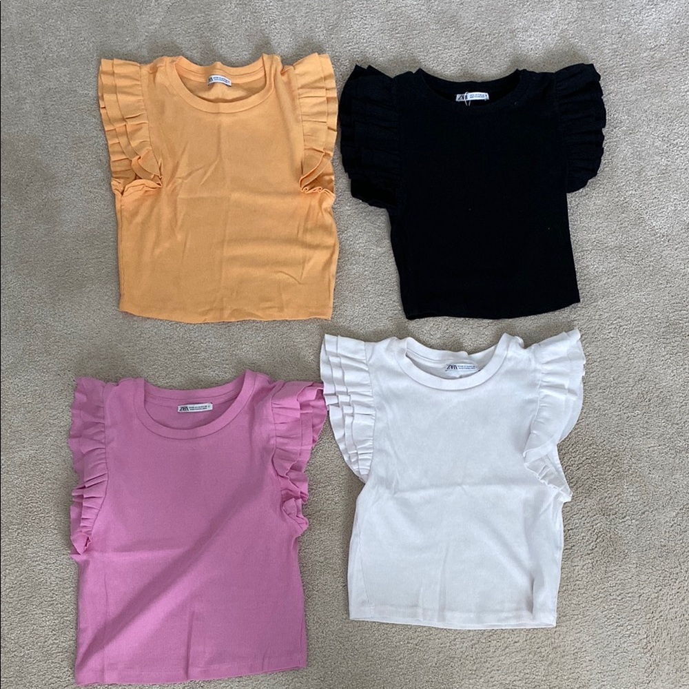 Zara Ruffle Sleeve Tops - Black, White, Pink, Orange